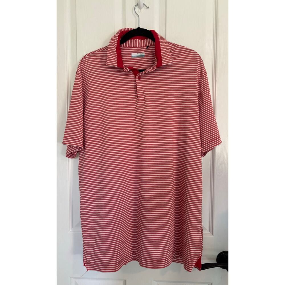 Columbia Golf Men Polo Shirt Striped Heathered Red White Large